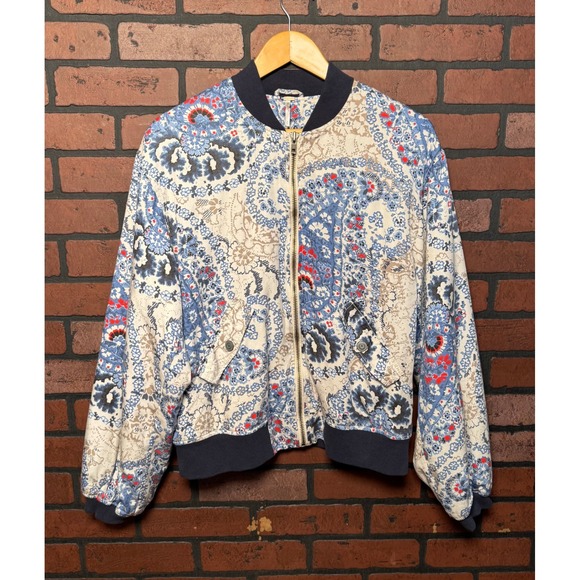 Free People Jackets & Blazers - Free People Paisley‎ Floral Multicolored Zip Bomber Jacket Women's Size Small